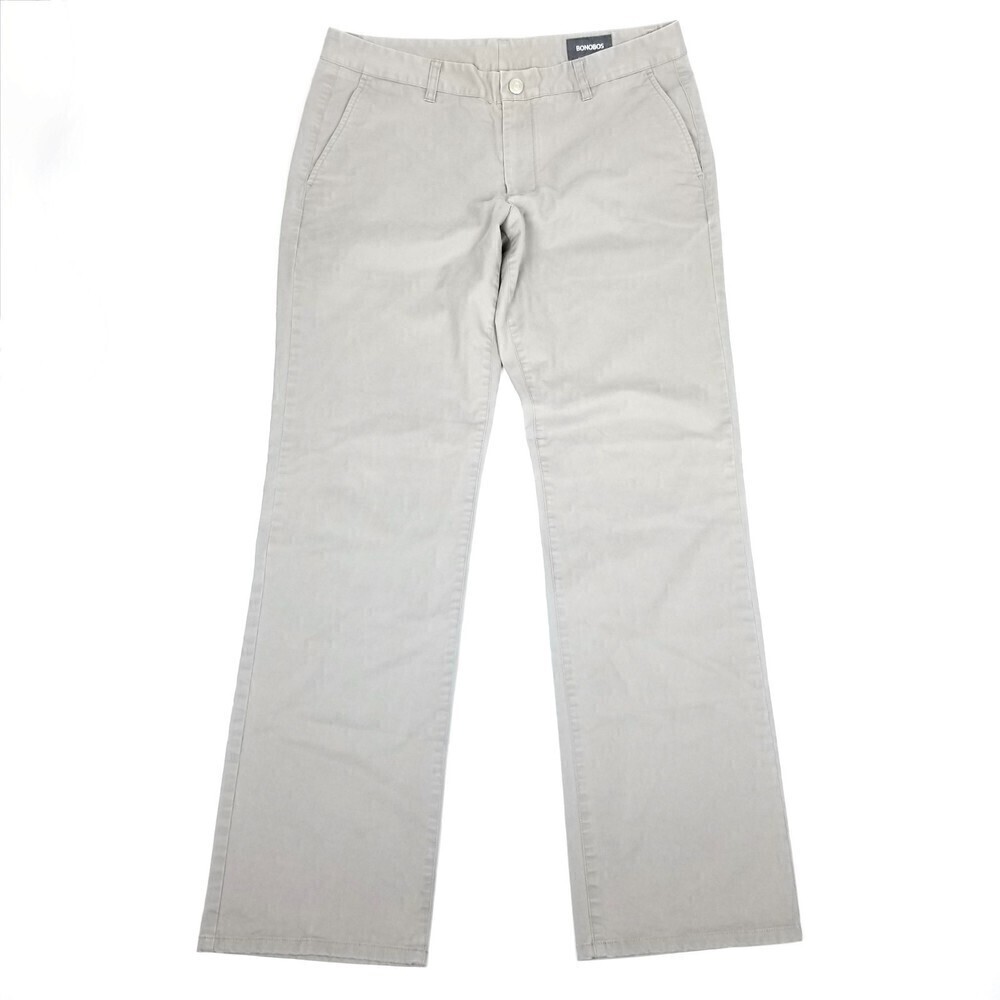 BONOBOS Stretch Washed Straight Leg Casual Chino Pants Mens 35 Light Gray Taupe